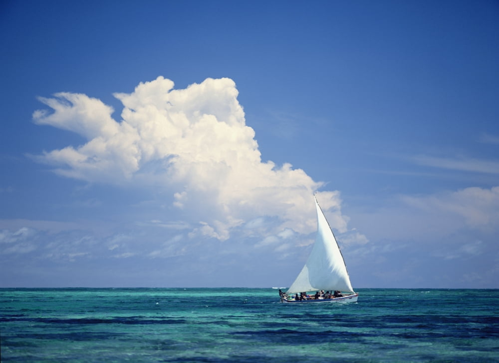 Fishermen In Dhow Sailing In Shallow Water In Front Of Large Thunder Storm Cloud Canvas Art - Ian Cumming Design Pics (18 x 13)