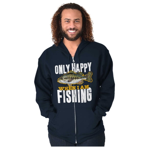 Fishermen Only Happy When I'm Fishing Unisex Fleece Graphic Zip Up Hoodie Brisco Brands 2X