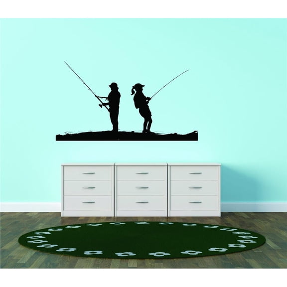 Fishermen - Silhouette - Picture Art - Peel & Stick Vinyl Wall Decal Sticker 20x30 Inches