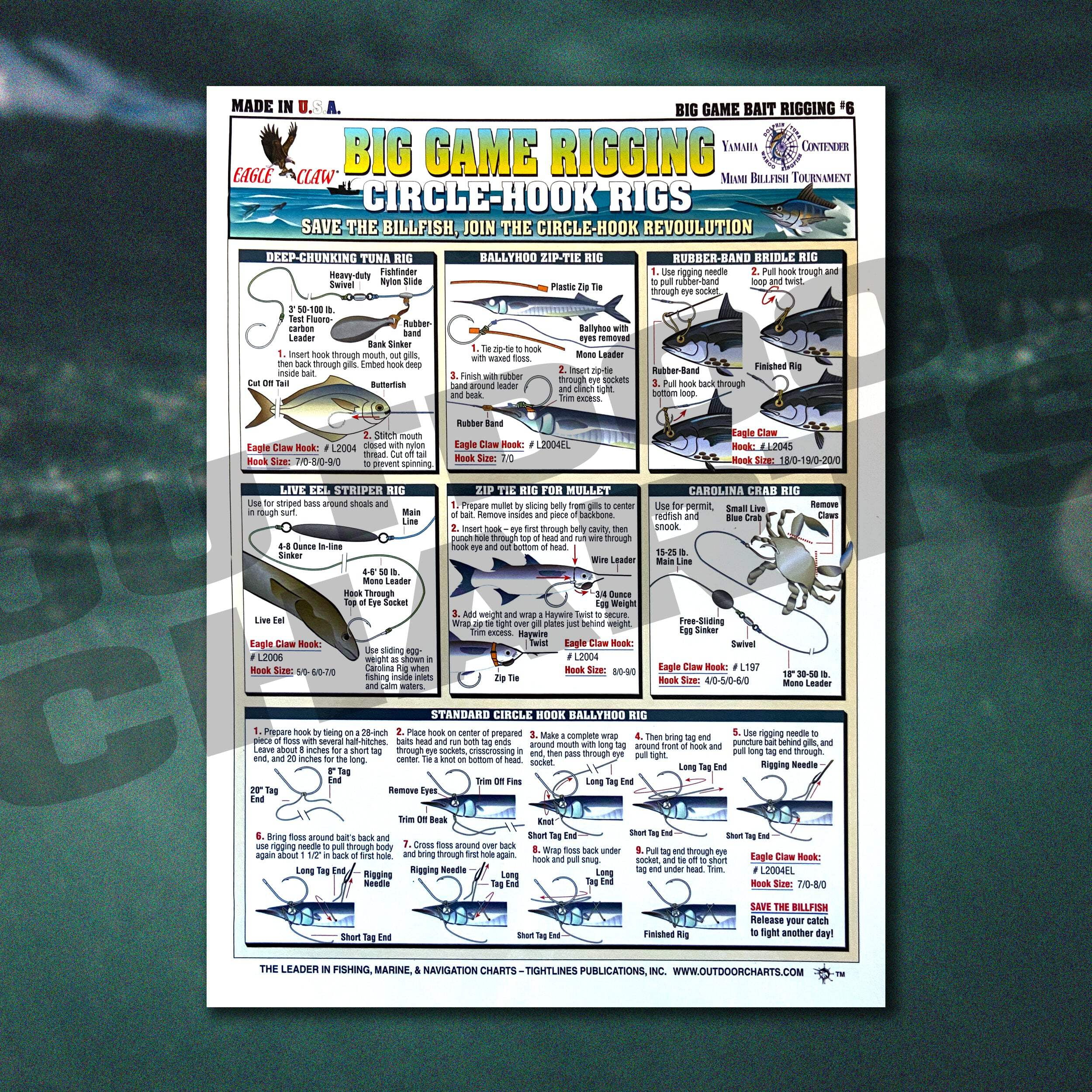 Fishermen's Offshore Big Gamefish Bait Rigging Chart #6 (Circle-Hook ...