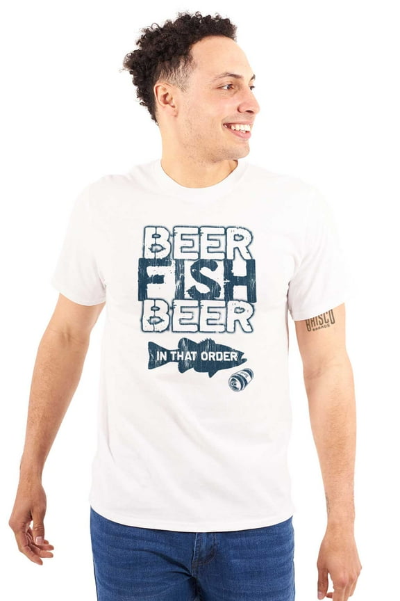 Fishermens Drunk Humor Beer Fish Joke Men's Big & Tall Crewneck Graphic Tee Brisco Brands 2X