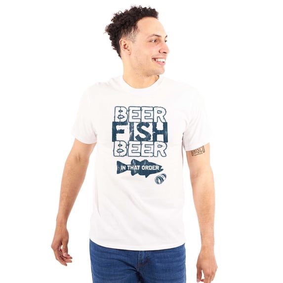 Fishermens Drunk Humor Beer Fish Joke Men's Big & Tall Crewneck Graphic Tee Brisco Brands 4X
