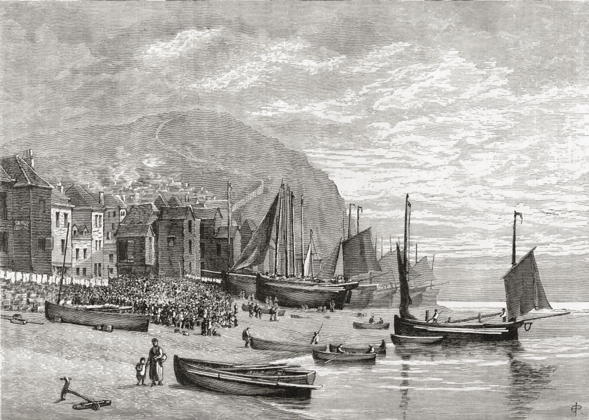 The Fishermens Quarter Hastings East Sussex England In The Late 19Th Century From Our Own Country Published 1898 Canvas Art - Ken Welsh Design Pics (34 x 24)