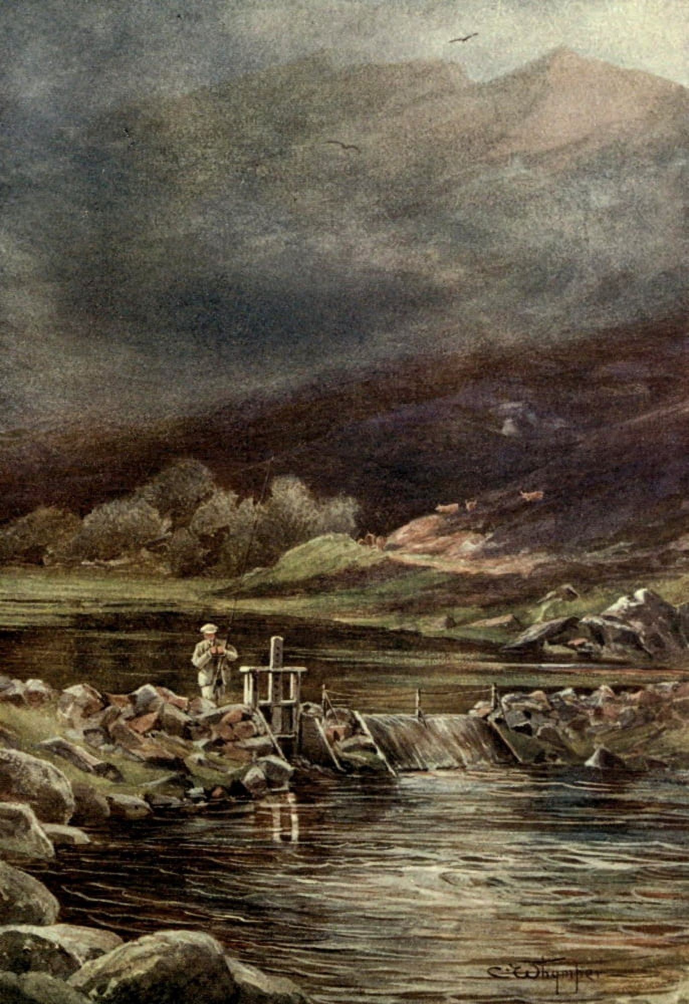 Fishermens Weather 1906 Changing the fly Canvas Art - Charles Whymper (24 x 36)