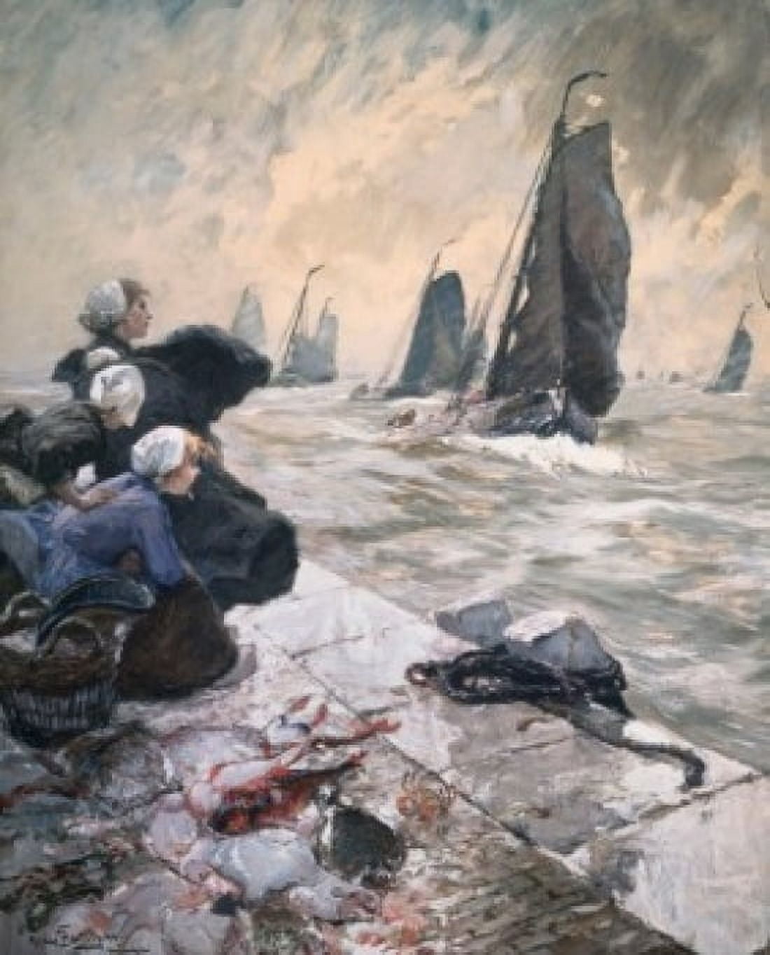 The Fishermens Wives 1896 Hans von Bartels (1856-1913 German) Watercolor and Gouache Pushkin Museum of Fine Arts Moscow Canvas Art - Hans von Bartels (24 x 36)