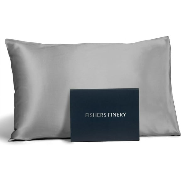 Fishers Finery 19mm 100% Pure Mulberry Silk Pillowcase (Silver, Q)