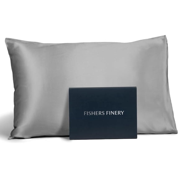 Fishers Finery 19 Momme 100% Pure Mulberry Silk Pillowcase for Hair & Skin, Grade 6A, Standard, Silver