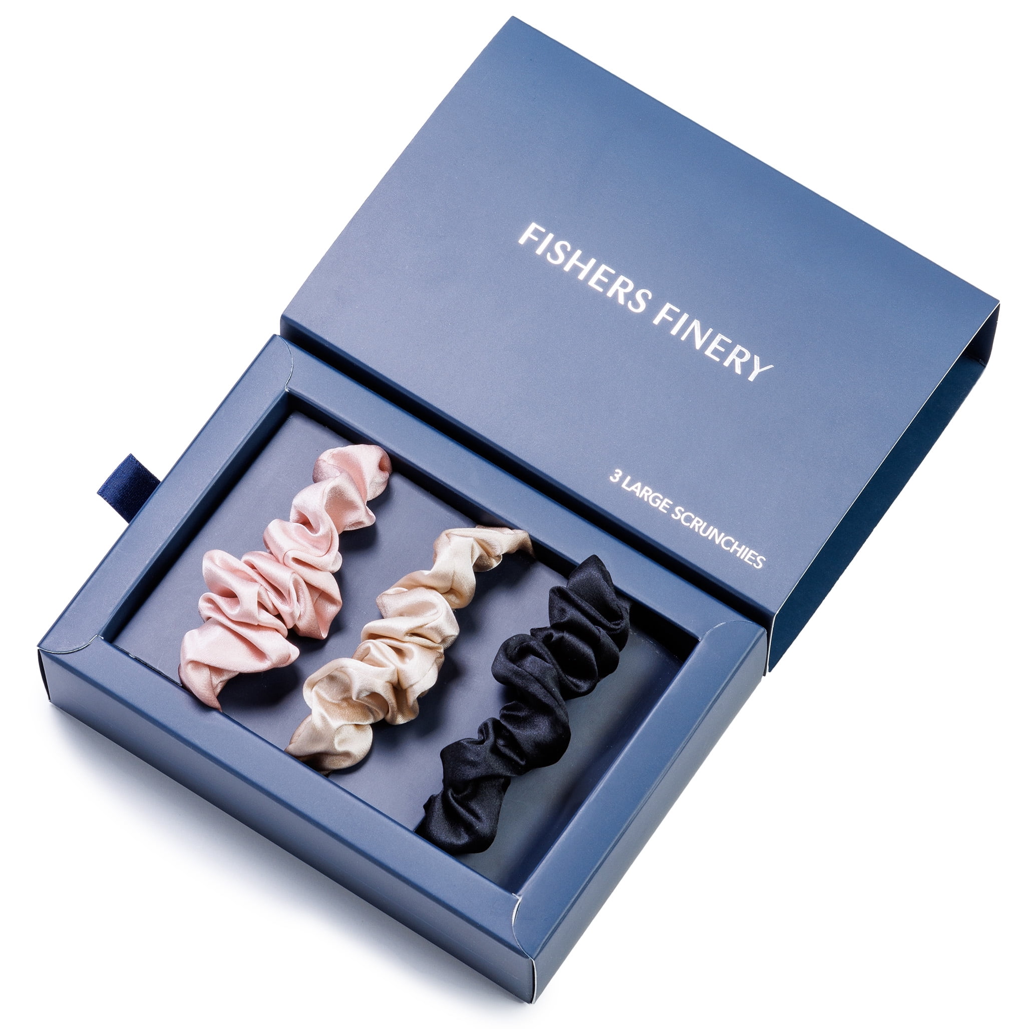 Fishers Finery 25 Momme 100% Pure Mulberry Silk Large Scrunchies 3 Pack (Black, Pink, Taupe)