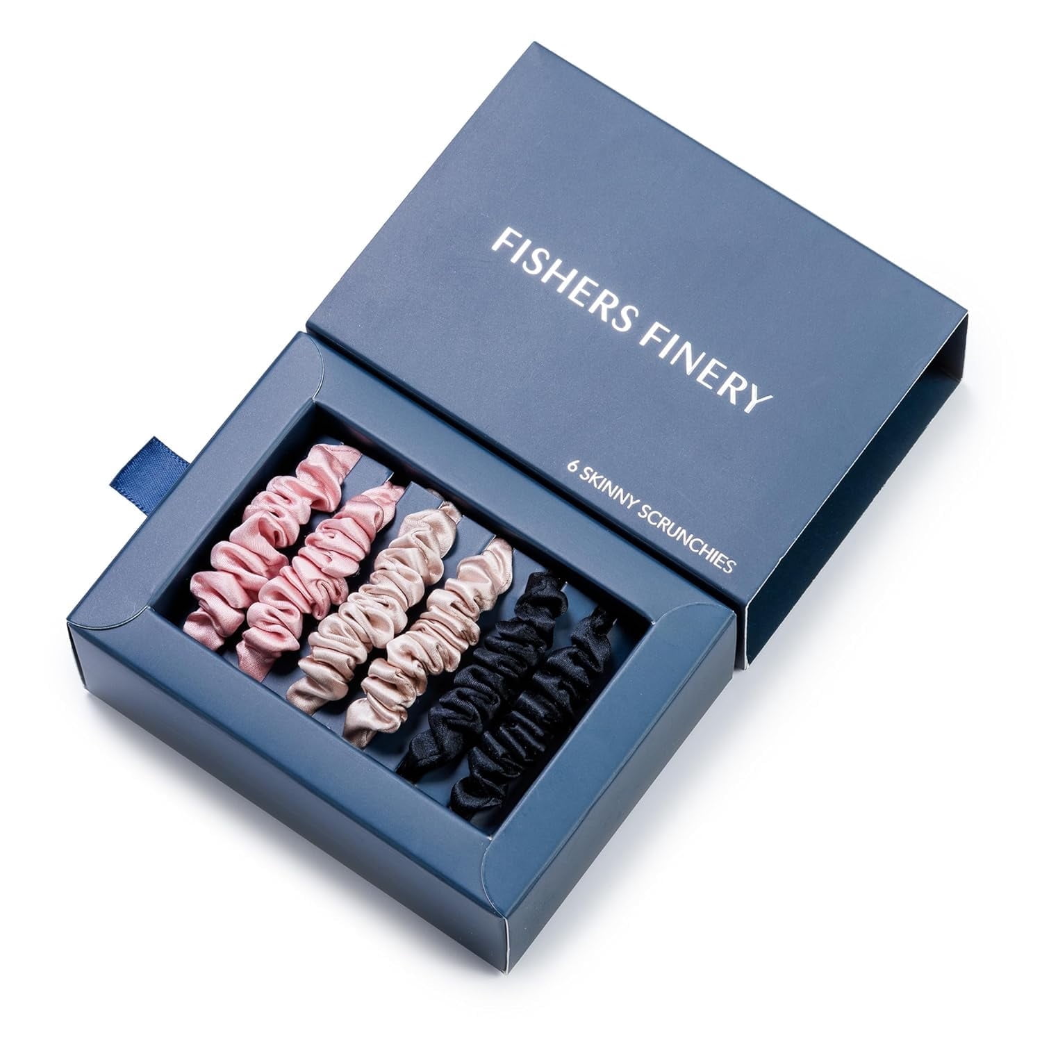 Fishers Finery 25 Momme Pure Mulberry Silk Skinny Scrunchies - Hair Tie Set for Thin Hair, Prevents Breakage and Frizz (Black|Pink|Taupe- 6 Pk)
