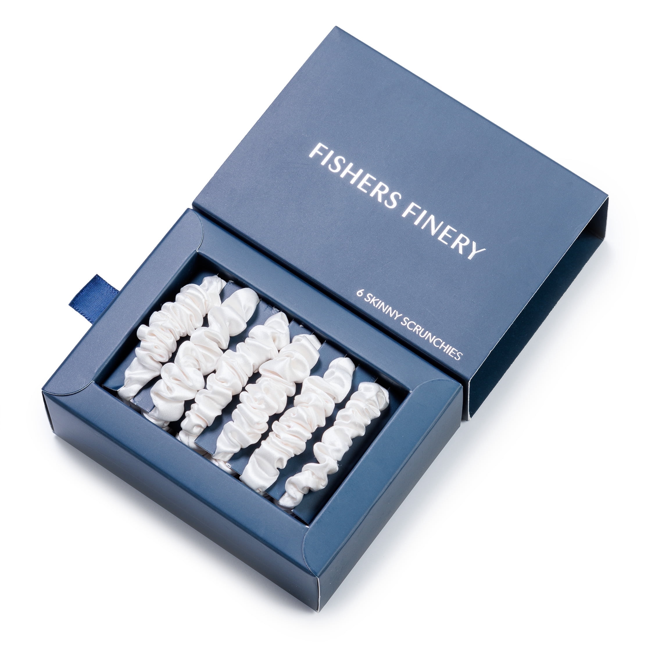 Fishers Finery 25 Momme Pure Mulberry Silk Skinny Scrunchies - Hair Tie Set for Thin Hair, Prevents Breakage and Frizz (White- 6 Pk)