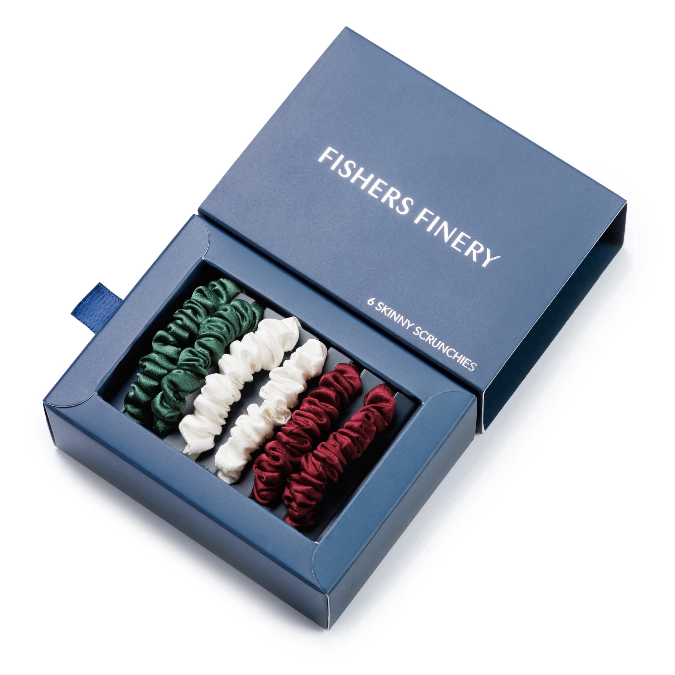 Fishers Finery 25 Momme Pure Mulberry Silk Skinny Scrunchies (Red|Green|White - 6 Pk)