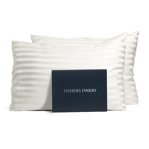 Fishers Finery 25mm 100% Pure Mulberry Silk Pillowcases White Striped, Standard (2 Count)