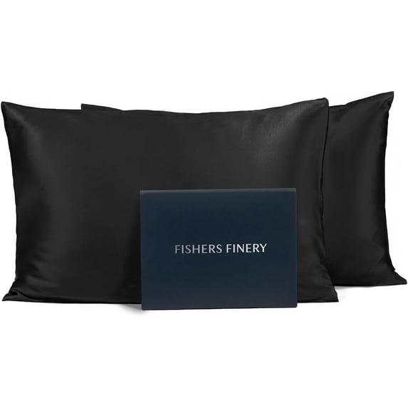 Fishers Finery 25mm 100% Pure Mulberry Silk Pillowcase (Black, King 2 Pack)
