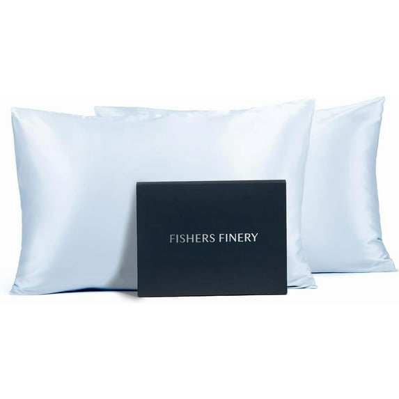 Fishers Finery 25mm 100% Pure Mulberry Silk Pillowcase, (Blue, King 2 Pack)