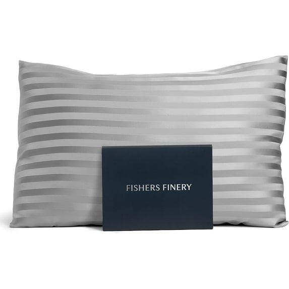 Fishers Finery 25mm 100% Pure Mulberry Silk Pillowcase, (Gray Stripe, Queen)