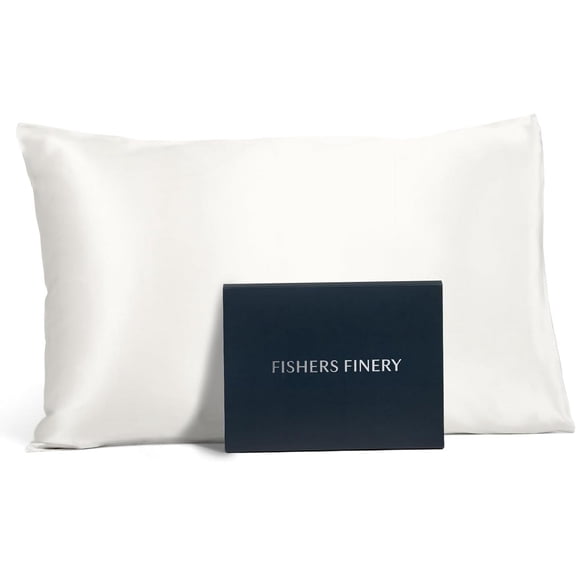 Fishers Finery 25mm 100% Pure Mulberry Silk Pillowcase, (White, Queen)