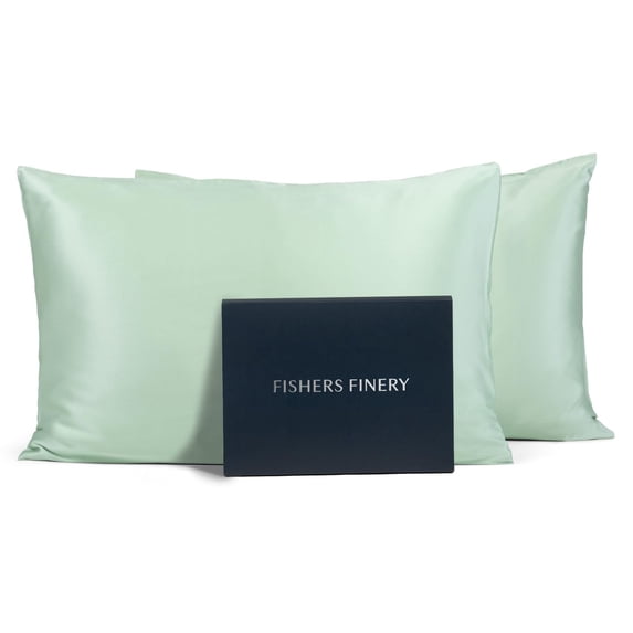 Fishers Finery 25 Momme 100% Pure Mulberry Silk Pillowcase for Hair & Skin, Grade 6A, King, Light Green, 2 Pack