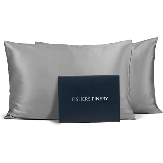 Fishers Finery 25mm 100% Pure Mulberry Silk Pillowcase Set (Silver, King 2 Pack)