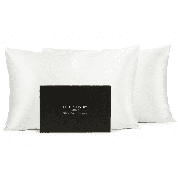 Fishers Finery 30mm 100% Pure Mulberry Silk Pillowcase Set (White, Queen, 2 Pack)