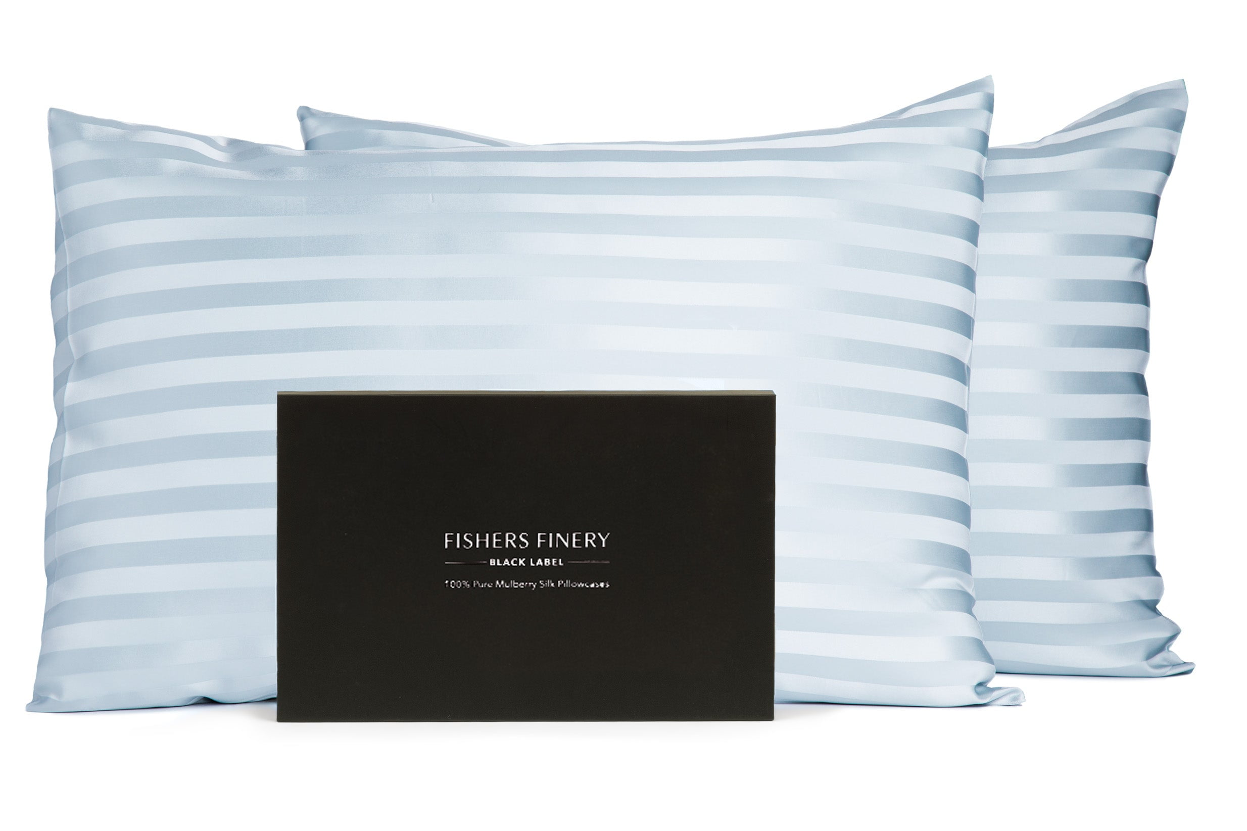 Fishers Finery 30mm 100% Pure Mulberry Silk Pillowcase Set (Blue Stripe, King, 2 Pack Set)