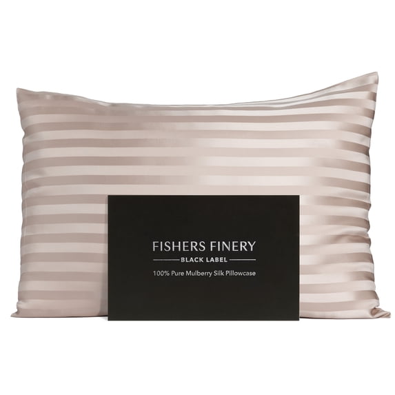 Fishers Finery 30 Momme 100% Pure Mulberry Silk Pillowcase for Hair & Skin, Grade 6A, Standard, Taupe Stripe