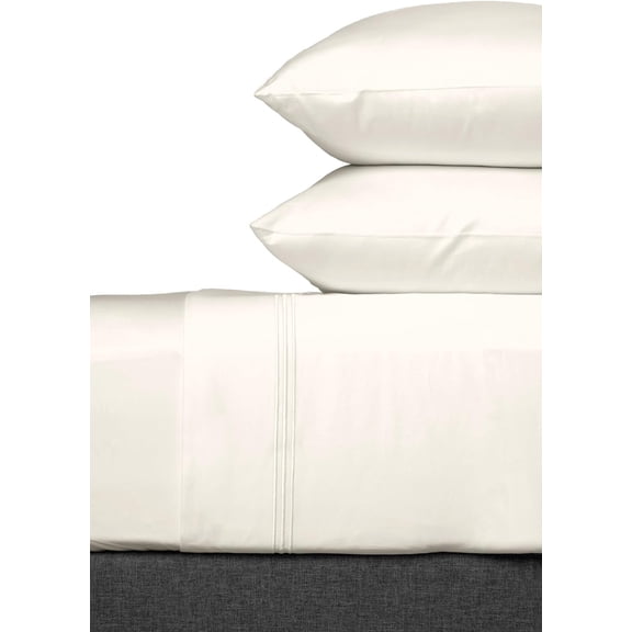 Fishers Finery 4-Piece 400 Thread Count Ivory Solid Print Egyptian Cotton Sateen Sheet Sets, Queen - Wrinkle Resistant
