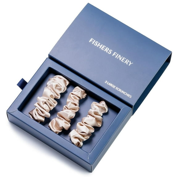 Fishers Finery Large Silk Scrunchies, 25 Momme 100% Mulberry Silk Hair Ties - Sleep and Everyday Hair Styling (Taupe 3 PK)