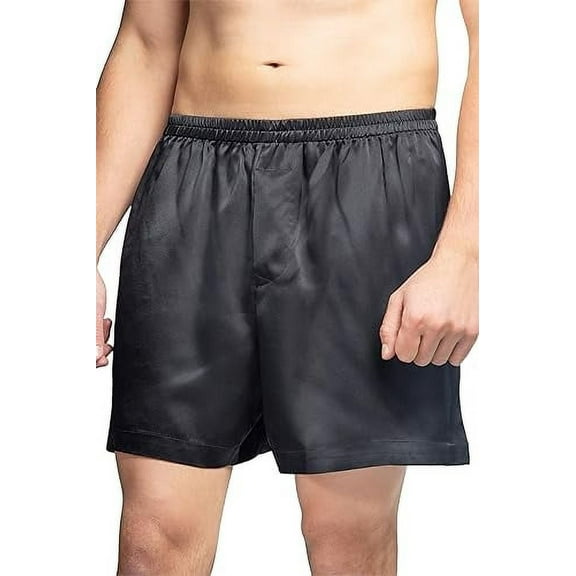 Fishers Finery Men's 100% Pure Mulberry Silk Boxers - Luxury Sleepwear (Black, L)