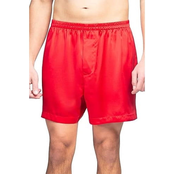 Fishers Finery Men's 100% Pure Mulberry Silk Boxers - Valentines Gift (Red, XXL)