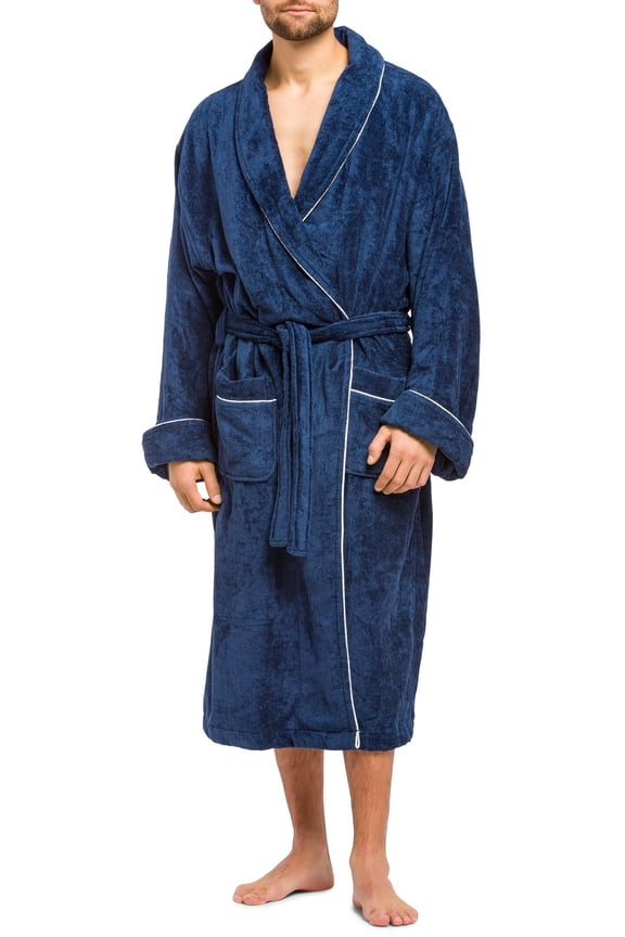Men's Premier EcoFabric Turkish Style Terry Spa Robe - Ultra Plush (Navy, L/XL)
