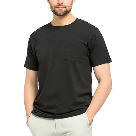 Fishers Finery Men's Soft Cotton Modal Crew Neck Pocket Tee (Black, S, Single)