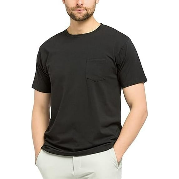 Fishers Finery Men's Soft Cotton Modal Crew Neck Pocket Tee (Black, L, Single)