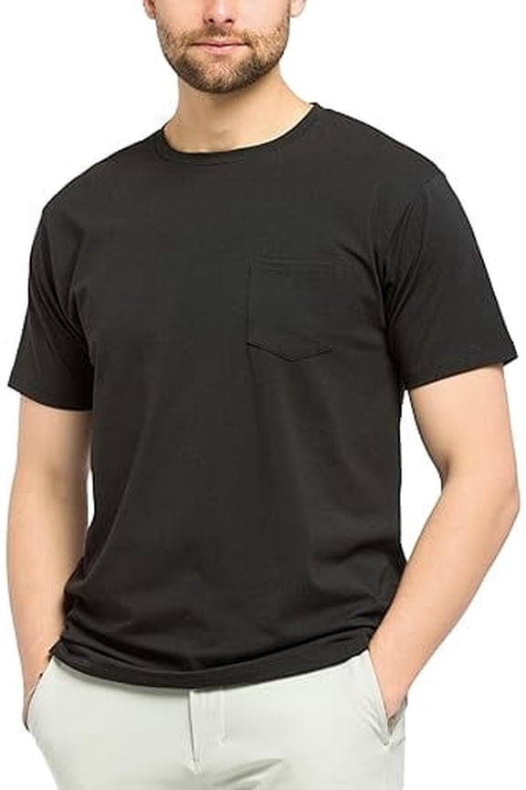 Men's Soft Cotton Modal Crew Neck Pocket Tee (Black, L, Single)