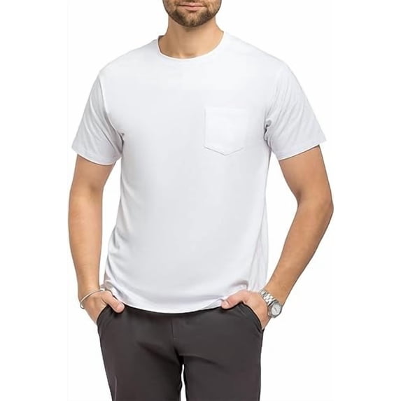 Fishers Finery Men's Soft Cotton Modal Crew Neck Pocket Tee (White, M, Single)