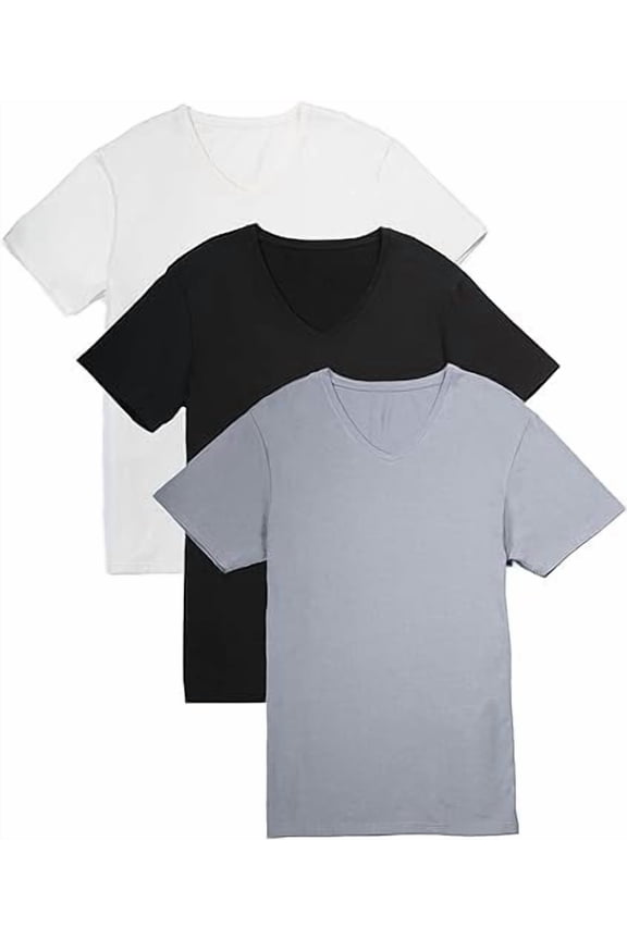 Men's Soft Cotton V Neck Tees | Stretch Micro Modal (Multi, XXL 3pk)