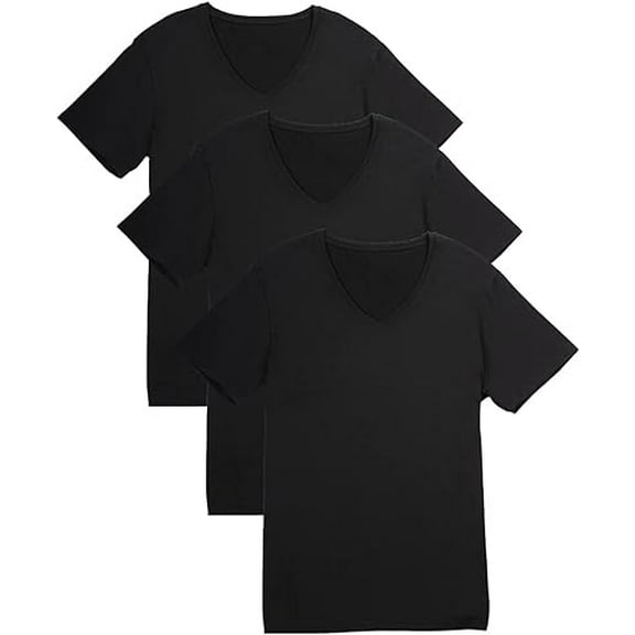 Fishers Finery Men's Soft Modal Cotton V Neck Undershirts (Black, XL 3pk)