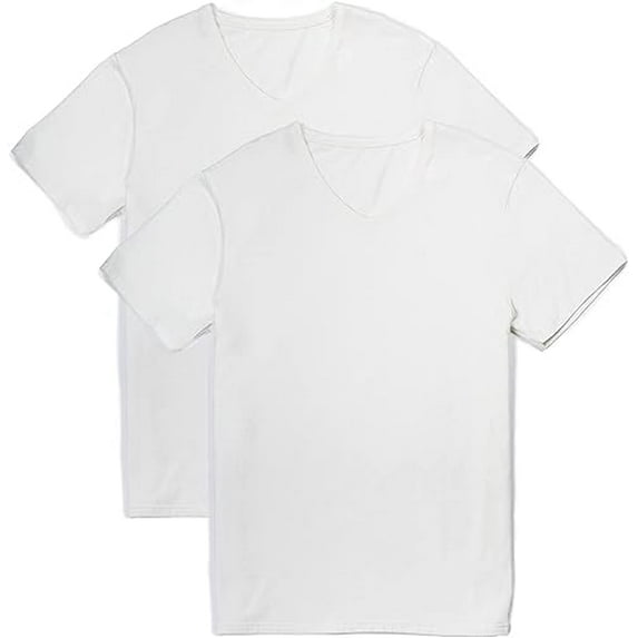 Fishers Finery Men's Soft Stretch Cotton V Neck T-Shirts (White, XXL 2pk)