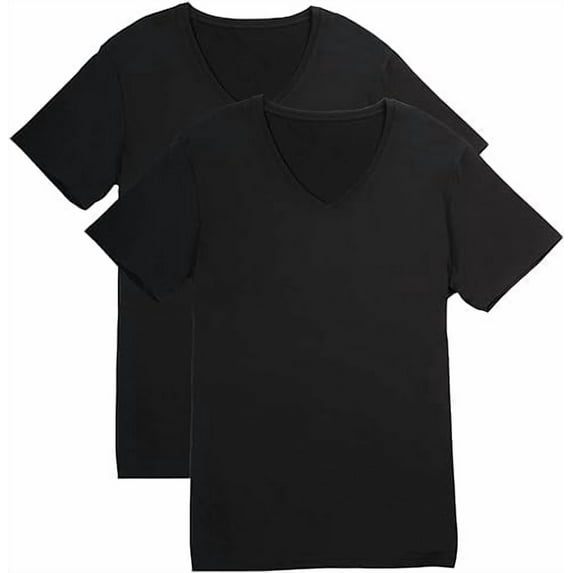 Fishers Finery Men's Tagless V Neck Comfort Stretch Undershirt (Black, M 2pk)