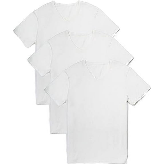 Fishers Finery Men's V Neck Modal Stretch T-Shirt |Extra Length (White, L 3pk)