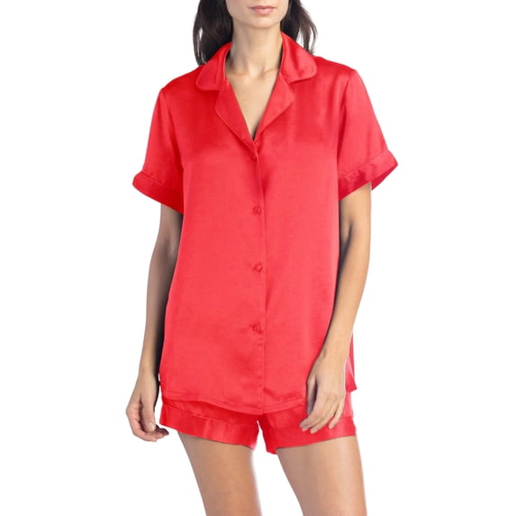 Fishers Finery Women's 100% Mulberry Silk Pajama Set; Button Front (Red, S)