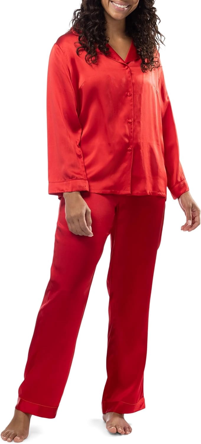 Fishers Finery Women's 100% Pure Mulberry Silk Long Pajama Set with ...