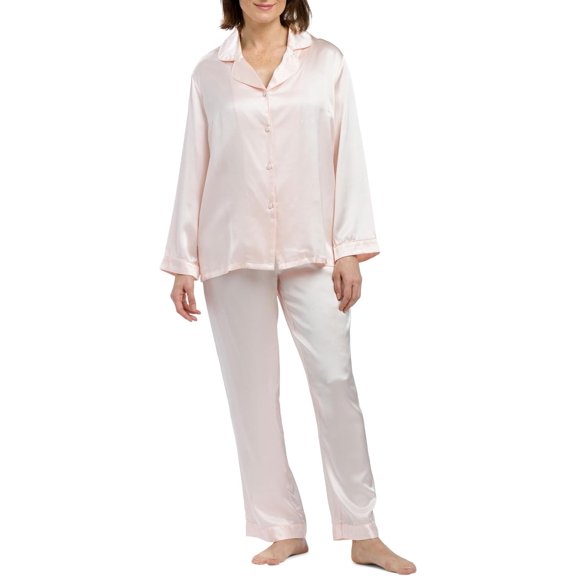 Fishers Finery Women's 100% Pure Mulberry Silk Long Pajama Set with Gift Box (Pink, L)