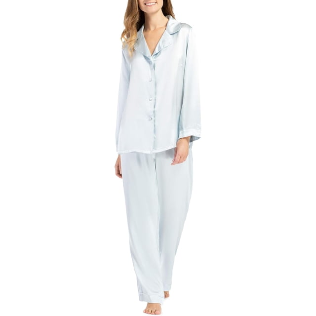 Fishers Finery Women's 100% Pure Mulberry Silk Long Pajama Set with ...