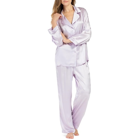Fishers Finery Women's 100% Pure Mulberry Silk Long Pajama Set with Gift Box (Lvdr, S Petite)