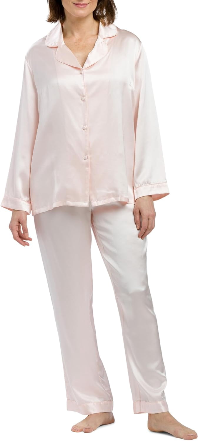 Fishers Finery Women's 100% Pure Mulberry Silk Long Pajama Set with ...