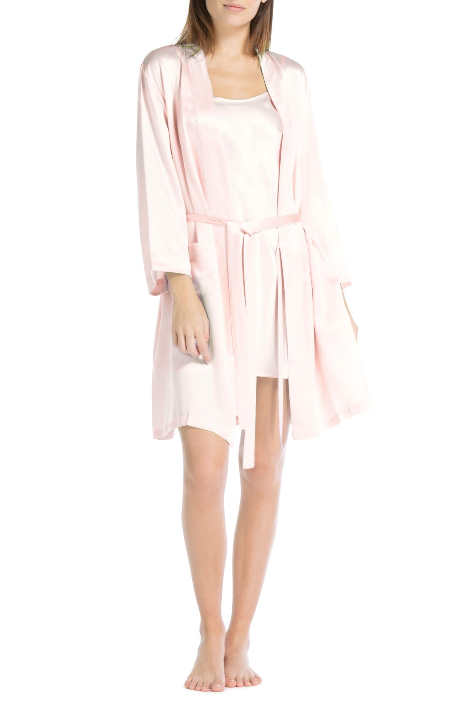 Woman Robe From Above Fishers Finery Women's 100% Pure Mulberry Silk Robe; Above Knee (Pink ...