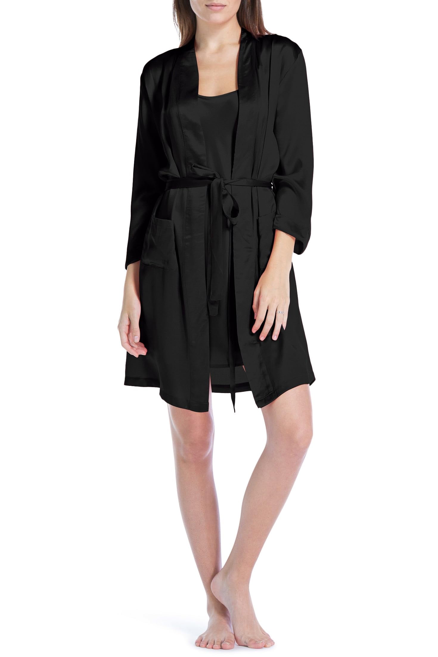 Fishers Finery Women's 100% Pure Mulberry Silk Robe (Black, L ...