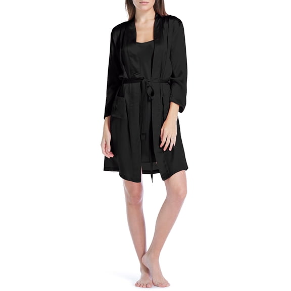 Fishers Finery Women's 100% Pure Mulberry Silk Robe (Black, L)