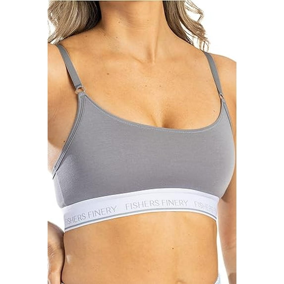 Fishers Finery Women's Comfy Plus Size Cotton Lightweight Sleeping Bra - Wireless and Breathable (Gray, XXL)
