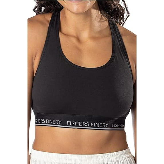 Fishers Finery Women's Cotton Light Support Lounge/Sleep Bralette - Racerback Pullover Bra (Black, S)